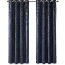 Str Store MIRAGE%100 Toplam Karartma Penceresi, Örme Jakarlı Damasko Oda Karartma Perdeleri Gromet Üstlü Panel, 50X84, Lacivert