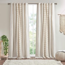 Str Store IMANI%100 Pamuk Tek Panel Perde Püsküllü Şönil Çizgili Geometrik Baskı Yüzyıl Ortası Görünümlü Çubuk Cep Üstü Oturma Odası Için, Yatak Odası Için Gizlilik Pencere Uygulaması, 127 cm x 213 cm