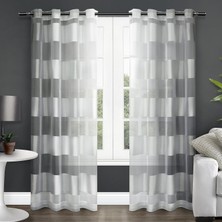 Str Store Navaro Çizgili Şeffaf Gromet Üst Perde Panel Çifti, 137 cm x 213 Cm, Kış Beyazı