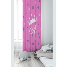 Esplendor Pelangi Pembe A Harfli Yıldızlı Dijital Baskı Yıkanabilir Bebek Çocuk Odası Fon Perdesi, Pembe-Beyaz 140 x 200