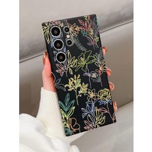 Str Store Desenli Galaxy S23 Ultra Uyumlu Telefon Kılıfı – Koruyucu Telefon Kılıfı – Siyah Zemin, Modern Sanatsal Tasarım ve Desen Kalitesi Pöfüdü02 (Flowers)
