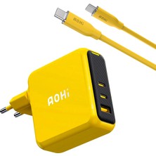Esplendor Aohi Magcube 140W 3 Portlu Şarj Adaptörü, 140W 1m Pd 3.1 480MBPS Süper Hızlı Şarj/data Kablosu Seti