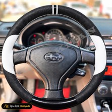 Hasakman Subaru Impreza Dikme Direksiyon Kılıfı Delikli Deri Parlak Siyah Beyaz Detay Çift Yüzük ve Dikiş Gd-Gg Bugeye-Blobeye Tuşsuz 2000-2005