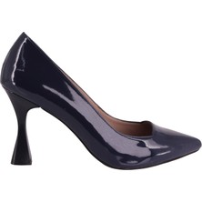 Hobby Stiletto Lacivert Rugan Kadın Sivri Burun Kadeh Topuk 9 cm Topuklu Ayakkabı