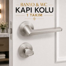 Myg Plus (1 Takım) Hira Hayal Saten Renk Yuvarlak Rozetli Banyo Wc Tuvalet Kapı Kolu Sağa ve Sola Uygun
