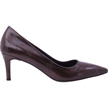 Hobby Stiletto Kahve Baskılı Suni Deri Kadın Ince Topuklu Ayakkabı 6,5 cm