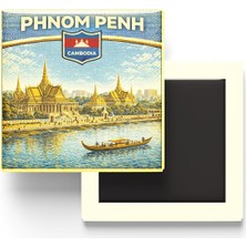 Esplendor Retro Kamboçya Phnom Penh Şehri Temalı Vintage Buzdolap Magneti – 9x9 cm