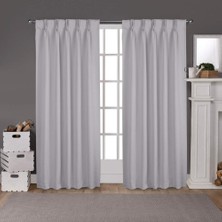 Esplendor Exclusive Home Saten Fitilli Dokuma Oda Karartma Tutamlı Kıvrım/gizli Sekmeli Üst Perde Paneli Çifti, 274 cm Uzunluk, Gümüş