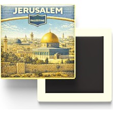 Esplendor Retro Filistin Kudüs Şehri Temalı Vintage Buzdolap Magneti – 9x9 cm