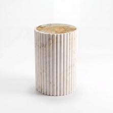 Adomar Marble Bambu Oniks Fluted Yuvarlak Mermer Yan Sehpa