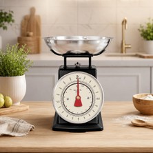 Esplendor Vintage Mekanik Mutfak Terazisi 2 kg Kapasiteli, Paslanmaz Metal Hazneli Retro Ölçü Tartısı, Un Şeker Baharat Meyve Sebze Tartma Terazisi (Gümüş Siyah)