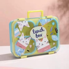Esplendor Renkli Kedi Desenli Beslenme Kutusu - 700 ml 3 Bölmeli Taşıma Kulplu Çocuk Beslenme Kabı Pp (Mavi)
