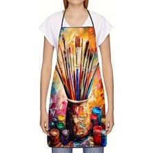 Esplendor Valkyrie Ressam Temalı Mutfak Önlüğü Boya Fırçası Baskılı Cepli Ayarlanabilir Askılı Mutfak Servis Hobi Önlüğü