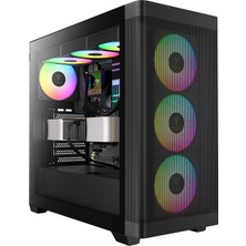 Esplendor Gamdıas Atx Orta Kule Bilgisayar Kasası Temperli Cam, Oyun Pc Kasası Desteği Çift 360MM Aıo/radyatör, 7X120MM Kasa Fanları (4x 120MM Dahili), 420MM Gpu/vga, Usb3.0x 2, Tip C X1, 170MM Cpu Soğutucu