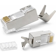 Esplendor Primex Q-J7100M Cat7 Metal RJ45 Konnektör, 100’LÜ Paket Cat7 Jack + Ayraç, Ethernet Network Lan Kablo Ucu, Metal Gövdeli RJ45 Plug, Cat7 Kablo Sonlandırma Konnektörü