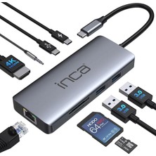 Esplendor Inca ITPC-10TX Type-C 9 In 1 Hub Adaptör | 4K 60Hz HDMI + RJ45 Ethernet 1000MBPS + 2x USB 3.0 + 100W Pd Güç Dağıtımı + Sd/tf 3.0 Kart Okuyucu + Type-C + 3.5mm Ses Çıkışı | Win, Mac