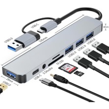 Esplendor Apera MT96 Otg Kablolu Çoklayıcı Type-C USB Girişli 8in1 Adaptör Hub Çoğaltıcı Kart Okuyucu Aux