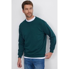 Esplendor Tudors Relax FIT%100 Pamuk Basic Bisiklet Yaka Sweatshirt, Xs, SW230001-01, Yeşil, Erkek