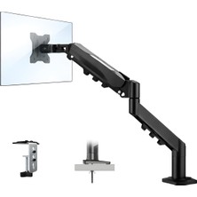 Esplendor Coverzone 17–32 Inç Amortisörlü Tekli Pivot Monitör Kolu, Gazlı Yaylı, 2–9 Kg, Çift Montaj Seçeneği Sıkıştırma ve Vidalama, 360° Döner, Vesa Uyumlu Stant Siyah