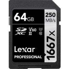 Esplendor Lexar Professional 1667X Sd Kart 64 Gb, Sdxc Uhs-Iı Bellek Kartı, 250 Mb/s'ye Kadar Okuma, 120 Mb/s'ye Kadar Yazma, Sınıf 10, U3, V60, Sd Için Profesyonel Fotoğrafçı, Videografer (LSD64GCB1667)