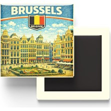 Esplendor Retro Belçika Brüksel Şehri Temalı Vintage Buzdolap Magneti – 9x9 cm