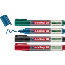 Esplendor Edding 28 Ecoline Beyaz Yazı Tahtası Kalemi, 4'lü Set, Karışık Renkler, Yuvarlak Uç, Yeniden Doldurulabilir