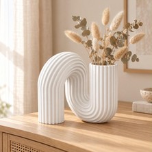 Alizon 3D Baskı Ivory U Form Dekoratif Vazo | Modern Minimalist Biblo | Salon Masa Dekoru