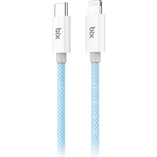 Esplendor Bix T3CL Type-C To Lightning iPhone 27W Örgülü Hızlı Şarj ve Data Kablosu 1 Metre Mavi