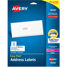 Esplendor Avery Kolay Soyulabilir Basılabilir Adres Etiketleri, Emin Besleme, 1" x 2-5/8", Beyaz, 750 Boş Gönderi Etiketi (18260)