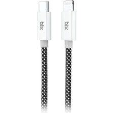 Esplendor Bix T3CL Type-C To Lightning iPhone 27W Örgülü Hızlı Şarj ve Data Kablosu 1 Metre Siyah