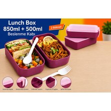 Esplendor Dordoi Astrallife 2 Katlı Beslenme Kabı 850 ml + 500 ml Bölmeli Lunch Box Çatal Kaşık Seti Mürdüm Renk