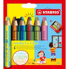Esplendor Stabılo Woody 3'ü 1 Arada Duo - Duo Boyama Kalemi, Suluboya ve Mum Boya - Iki Tonlu Kurşun - Kalemtıraşlı 6'lı Paket - 6 Kalem ve 12 Farklı Renk