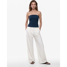 Esplendor Slim Fit Bel Vurgulu Drape Detaylı Straplez Top