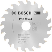 Esplendor Bosch Professional Accessories Dairesel Testere Bıçağı Optiline Ahşap, 85 x 15 x 1,1 Mm, Diş Sayısı 20, 1 Adet, 2608643071