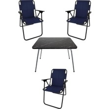 Esplendor Bofigo 60X80 Granit Desenli Katlanır Masa + 3 Adet Katlanır Sandalye Kamp Seti Bahçe Takımı Lacivert