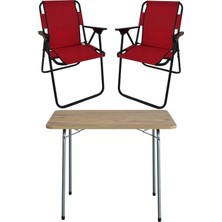 Esplendor Bofigo 60X80 Çam Desenli Katlanır Masa + 2 Adet Katlanır Sandalye Kamp Seti Bahçe Takımı Kırmızı