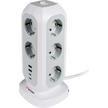 Esplendor Verbatim Ab Priz Kulesi, 15'i 1 Arada, 11 Euro Priz, 2 Usb-C ve 2 Usb-A Bağlantısı, Şalterli Çoklu Priz, 2 M Uzatma Kablosu, Maks. 3600 W
