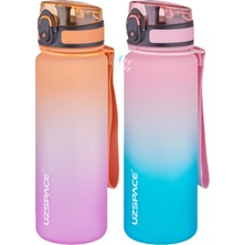 Esplendor Uzspace 2'li Tritan Matara Seti 500ML Çift Renk Softtouch Ff Collection Tritan Su Matarası Morturuncu-Pembeyeşil
