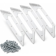 Esplendor Dereceli Köşe Gönye Büyük Beyaz Metal Bağlantı Aparatı, 154X62X68 Mm, 2 mm Kalınlık, Montaj Vidaları Dahil, 4 Adet