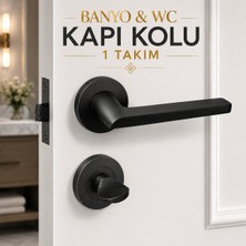 Esplendor (1 Takım) Hira Hayal Mat Siyah Yuvarlak Rozetli Banyo Wc Tuvalet Kapı Kolu Sağa ve Sola Uygun