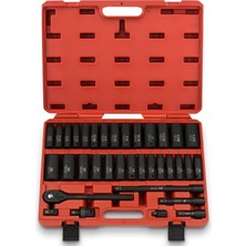 Esplendor Neıko 02446A 1/2" Darbeli Soket Seti, 35 Parça, Derin Soket Kiti Çeşitliliği, Standart Sae (3/8"-1-1/4") ve Metrik mm (10-32MM) Boyutlar, Mandal Kolu ve Darbe Uzatma Çubukları Dahil
