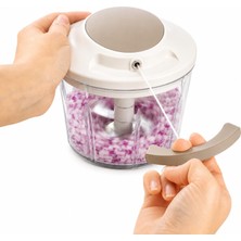 Esplendor Paslanmaz 3 Bıçaklı Ipli Rondo, Sebze Meyve Kuruyemiş Için Taşınabilir Manuel Çekmeli Doğrayıcı, Hızlı Pratik ve Ergonomik, Plastik, 700 ml (Bej)