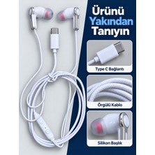 Gümüş Detaylı Silikon Başlıklı Type C Kablolu Kulaklık - Lisinya