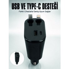 Global Araç Çakmaklık Şarj Cihazı 120W Type-C & Lightning Kablolu Çoklu Hızlı Şarj Istasyonu