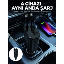Global 120W Hızlı Şarj Destekli 4'ü 1 Arada Araç Şarj Cihazı Type-C, Lightning, USB ve Usb-C Çıkışlı