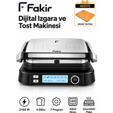 Fakir 2100W Dijital Ekranlı 7 Programlı Izgara ve Tost Makinesi Kesme Tahtası Hediyeli