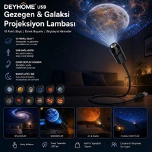 deyhome USB Gezegen ve Galaksi Projeksiyon Lambası 10 Slaytlı Esnek Boyunlu Yıldızlı Gece Uzay Temalı Dekoratif LED Işık