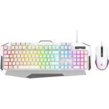 TeknoKapsül Km-34 Glare Beyaz USB Q 12800 Dpı Mouse Oyun Klavye Seti Rgb Aydınlatma ile Ergonomik Kullanım