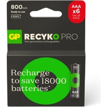 TeknoKapsül Batteries Recyko Pro 800 Mah Aaa Ince Ni-Mh Şarjlı Pil, 1.2 Volt, 6'lı Kart