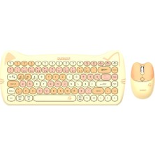 TeknoKapsül KM-6285 Catty Mını Renkli Tuşlu Sarı 2.4 Ghz + Bt Kablosuz Q Multimedia Klavye + Mouse Set